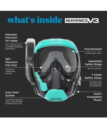 Seaview 180 V3 Full Face Snorkel Mask Adult - Seafoam - Large | Best Comfort and Visibility - Buy Online on GoSupps.com