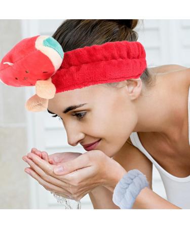 FRCOLOR Watermelon Headband Cute Make Up Plush Soft Stretch Fuzzy 7.47X5.50in Red Coral Fleece Plush Makeup Spa Hairband for Women Girls - Buy Online on GoSupps.com