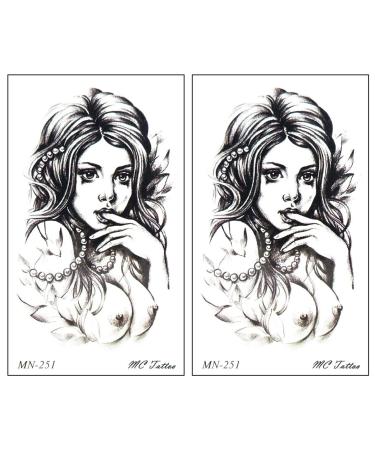Mini Tattoos 2 Sheets Sexy Naked Girl Tattoos Waterproof Temporary Art Cartoon Fantasy Sticker Painting Make up Sexy Body Fake Tattoo for Men Women (B)