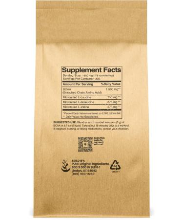 Buy Pure Original Ingredients Unflavored Instantized BCAA Powder 1lb | Essential Amino Acids Supplement for Optimal Performance - Buy Online on GoSupps.com