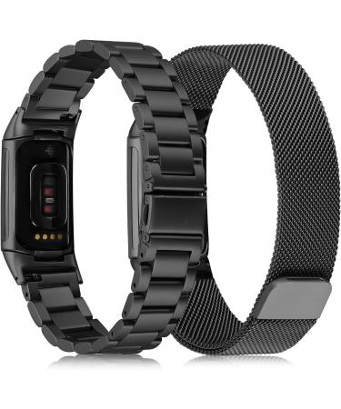 KOREDA 2 Pack Stainless Steel Bands for Fitbit Charge 5 - Graphite/Black - Buy Online on GoSupps.com