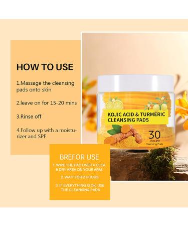 Kojic Acid & Turmeric Pads - Tumeric Kojic Acid Cleansing Pads - Exfoliating Pads for Face & Body - Face Pads for Skincare - Face Exfoliator Pad for Even Skin Tone Pore Cleansing - 30 Pads - Buy Online on GoSupps.com