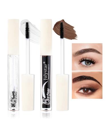 U-Shinein The Brow Glue 14H Extreme Hold Eyebrow Gel Non Sticky Formula Natural Finish Strong-Hold Clear-Drying and Water-Resistant Brow Gel Creates Laminated Brows LImitless Brow Looks Clear and Brown Clear + Brown