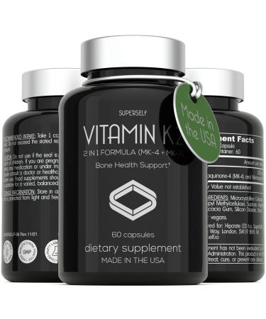 Vitamin K2 Capsules 100 mcg - Vitamin K Complex MK-7 & MK-4-60 Capsules - VIT K2 2 in 1 Formula High Strength Supplement MK7 MK4 - Made in USA - Vegan & Non-GMO