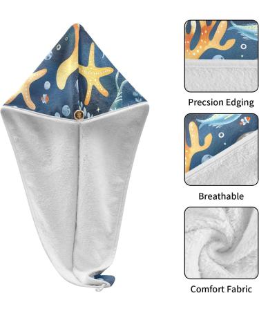 Watercolor Animals Under The Sea Hair Towel 2 Pack | Super Absorbent Quick Dry Hair Turbans for Women & Girls - Buy Online on GoSupps.com
