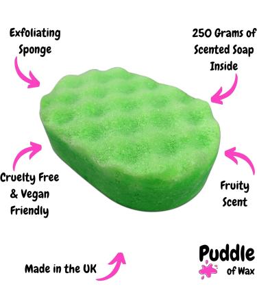 Monkey Farts Exfoliating Soap Sponge - 250g - Moisturising Shea Butter - Fruity Scent - Vegan Friendly - Puddle of Wax - Made in The UK - Buy Online on GoSupps.com