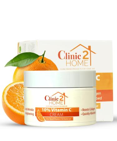 Clinic2Home Vitamin C Cream - Powerful 10% Vitamin C Face Cream for Dark Spots, Wrinkles and Fine Lines - Anti-Aging, Collagen Booster and Complexion Brightening, Moisturizer with Vitamin C