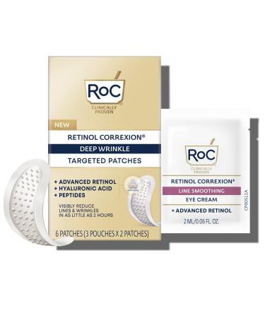 RoC Retinol Correxion Deep Wrinkle Non-Invasive Targeted Patches with Hyaluronic Acid + Firming Peptides for Forehead and Between Eyes, 3 Pouches of 2 Patches Each + 1 Packette of Eye Cream - Buy Online on GoSupps.com