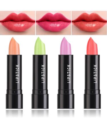 LZYLLS 4 Pcs Color Changing Change Lipstick Magic Lipstick Jelly Lip Balm Moisturizer Tinted Lip Tint Stain Long Lasting Waterproof Temperature Color Change Lip Gloss 4Pcs