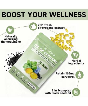 6000mg Oil of Oregano with Black Seed Oil Softgels High Potency Carvacrol Immune Defense & Digestive Comfort Vegan Non-GMO Formula Supplement for Adults 1 Count (Pack of 300) - Buy Online on GoSupps.com