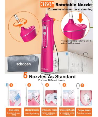 Water Dental Flosser Pick - Cordless 4 Modes 300ML IPX7 Waterproof for Home & Travel - Rose Pink Teeth Cleaner - Buy Online on GoSupps.com