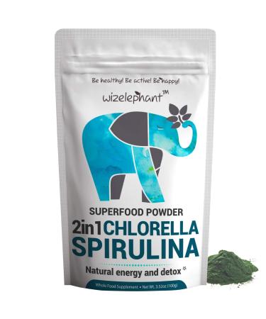 Spirulina Chlorella Powder. Premium Grade - Non GMO - Vegan. Rich in Chlorophyll for Natural Energy. Cracked Cell Wall for Better Absorption & Powerful Detox. Fresh Smell and Neutral Taste. Perfect for Smoothie. 50 Serving