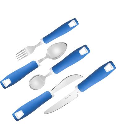 Special Supplies Adaptive Utensils Set - Non-Weighted, Non-Slip Handles for Hand Tremors, Arthritis, Parkinson's or Elderly Use - Stainless Steel Cutlery Set - Blue - Buy Online on GoSupps.com