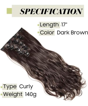 S-noilite 17 Curly Dark Brown Clip In Hair Extensions - 8pcs Long Full Head Set | 60 Color Choices | 17-26 Inches | Sexy Lady Fashion Choice - Buy Online on GoSupps.com