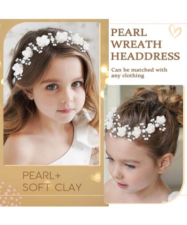 Tanfeine Kids Wedding Hair Accessories - Princess Headpiece with White Flower & Pearl Headband for Girls and Flower Girls Communion - Buy Online on GoSupps.com