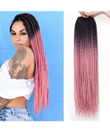 Unionbeauty 8 Packs 24 Inch Box Braids Crochet Hair Pre-looped Goddess Box Braids Crochet Hair Ombre Pink Knotless Box Braids Hair for Black Woman Synthetic Braiding Hair Extension 1B/Pink# 24 Inch (Pack of 8) 1B/Pink#