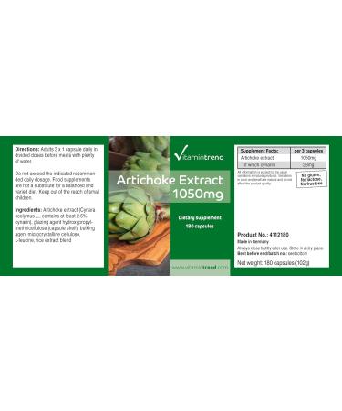 Artichoke Extract 1050mg - 180 capsules - ! FOR 2 MONTHS! - Vegan - 2.5% Cynarin | Vitamintrend  - Buy Online on GoSupps.com