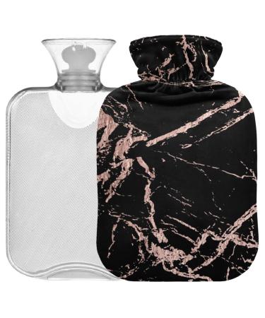 Oarencol Hot Water Bottle with Cover Black Rose Gold Pink Marble 2L Transparent Hot Water Bag for Cramp Pain Relief