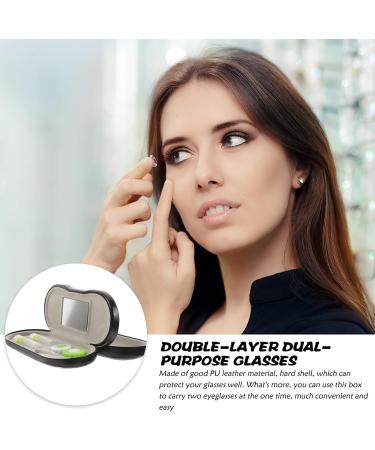 Lens Case and Glasses Case with Built-in Mirror Tweezer and Solution Bottle - 2-in-1 Eyeglass and Lens Case Double Layer Portable Lens Box for Home Travel - Buy Online on GoSupps.com