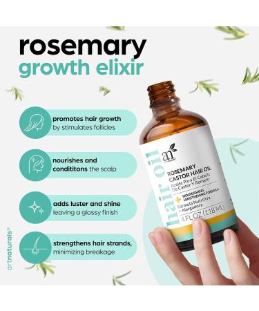Artnaturals Organic Castor Hair Growth Oil + Scalp Massager Set - Rosemary - 4 Fl Oz. - Buy Online on GoSupps.com