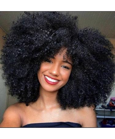 KEAT Short Curly Afro Kinky Wigs for Black Women, Black Fluffy Big Hair Replacement Wig with Bangs, Cute Natural Looking Heat Resistant Full Synthetic Wig for Daily Party K011BK