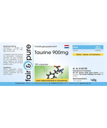 Fair & Pure Taurine 900mg Vegan Capsules - 150 Count | No Magnesium Stearate or Silicon Dioxide - Buy Online on GoSupps.com