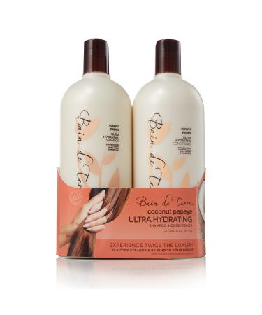 Bain de Terre Ultra Hydrating Shampoo and Conditioner | Coconut Papaya | Overly Dry Damaged Hair | Argan & Monoi Oils | Paraben Free Shampoo & Conditioner Duo Set 33.8 Fl Oz (Pack of 2)
