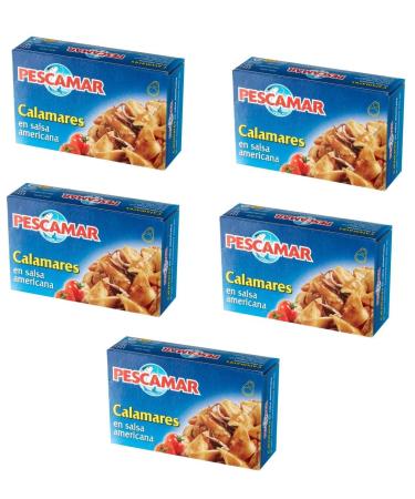 Elazvibes Elazvibes - Squid in American Sauce - Octopus Squid Fine Food for Salad Antipasti Pasta & Sandwiches - 5 Boxes of 111g