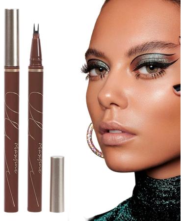 Double Edge Lower Lash | Waterproof Liquid Liner Pencil Three Colours Choices Eyeliner Pencil for Makeup Beginners Liquid Pencil with Bifurcated Brush Head Pochy Brown Coffee - Buy Online on GoSupps.com