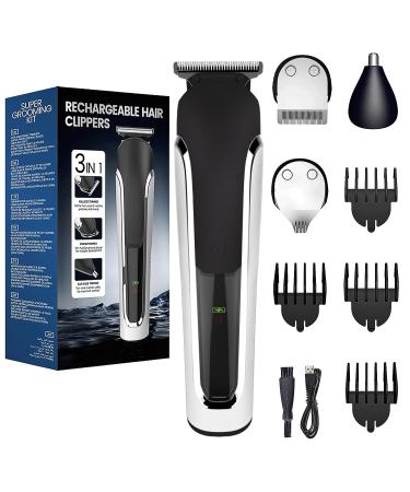 Vexloria Beard Trimmer Men Hair Clippers Men All-in-One Men's Grooming Kit with Nose and Ear Trimmer Detail Trimmer IPX6 Waterproof Professional Cordless Hair Clipper with 4 Limit Combs Black and White