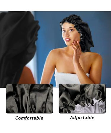 Large Black Satin Silk Bonnet for Curly Hair - Adjustable Double-Layer Braid Bonnet for Women - Buy Online on GoSupps.com