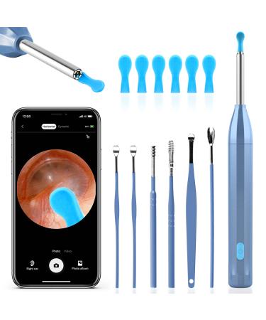 Ear Wax Removal Tool 1920P HD Ear Wax Removal with Camera Soft Silicone Ear Scoop for Ear Cleaning 6 LED Lights Compatible with iPhone iPad and Android(Blue)