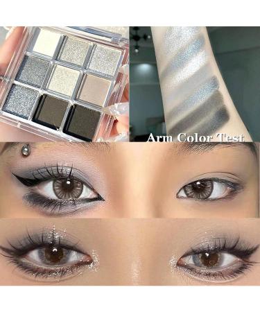 Black White Silver Grey Smokey Glitter Eyeshadow Palette - 9 Colors, Highly Pigmented Matte & Shimmer Shadows - Long Lasting, Water Proof - Ideal for Cool Tone Goth Look - Buy Online on GoSupps.com