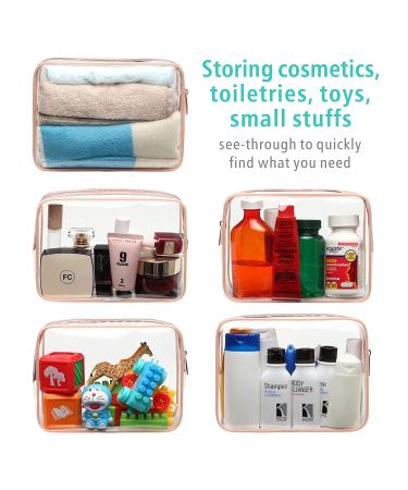 TSA Approved Clear Toiletry Bag 3 Pack - Rose Gold Quart Size Makeup Bags for Travel - Buy Online on GoSupps.com