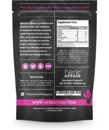 Herb Affair Organic Beet Root Powder - Natural Nitric Oxide Booster - USDA Organic Non-GMO Superfood Juice Powder - 300g - Buy Online on GoSupps.com