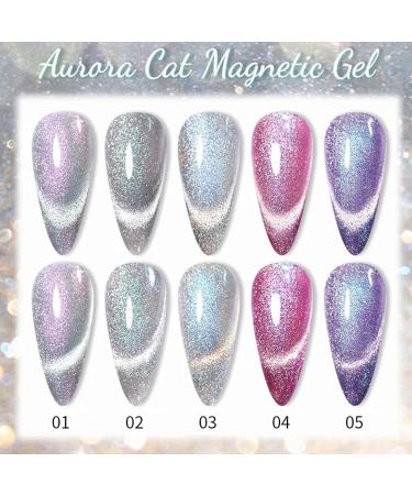 Holographic Glitter Gel Nail Polish - Cat Eye Gel Polish Kit with Magnet - 5 Colors Glitter Phantom Chameleon Magnetic Gel Nail Varnish - Soak Off UV Gel Nail Polish Home DIY Manicure - Buy Online on GoSupps.com