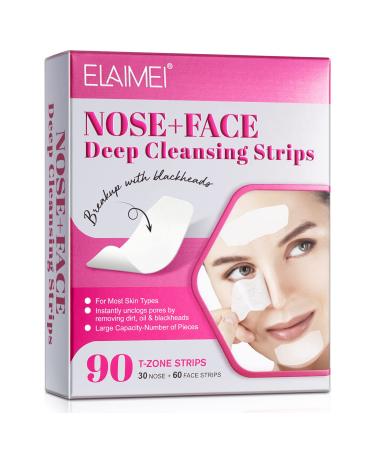 Blackhead Remover Pore Strips 30 Nose + 60 Face Strips Black Head Remover for Chin or Forehead  Deep Cleansing Charcoal Strips  Strips for Blackheads Removal  Pore Minimizer (White 90PCS Nose + Face strips) - Buy Online on GoSupps.com