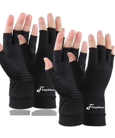 2 Pairs Copper Compression Arthritis Gloves,Compression Gloves for Men and Women, Pain Relief and Healing for Arthritis Hand, Carpal Tunnel, Typing and Daily Work (Black, Medium-2 Pairs Pack) Black Medium (2 Pair)