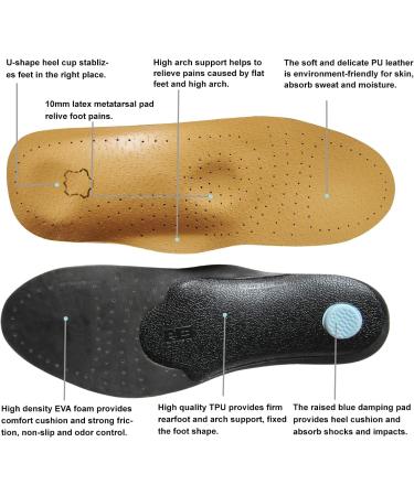 Men's Thin Leather Insoles for Flat Feet & Plantar Fasciitis - Arch Support Replacement Soles in Yellow - Size 10.5-11 M US - Buy Online on GoSupps.com