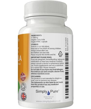 Organic Gotu Kola Capsules x 90 (500mg) - Soil Association Certified, Gluten Free, Vegan - Buy Online on GoSupps.com