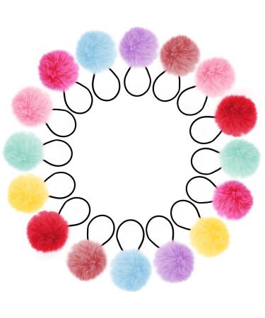 Lusofie 16 Pieces Pom Pom Hair Ties Pom Ball Elastic Hair Ties Fluffy Ponytail Holders PomPom Hair Band for Girls Toddlers