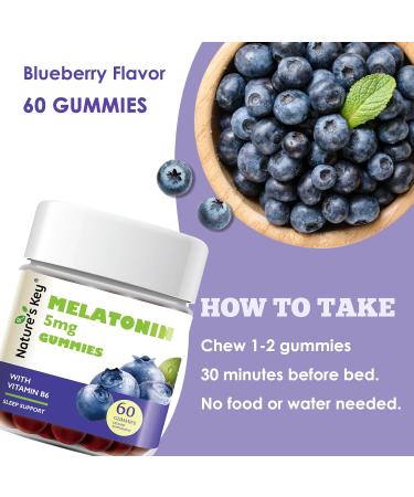 Nature's Key Melatonin Gummies for Kids & Adults 5mg Dose Gummy with Vitamin B6 Non-GMO Gluten-Free-Natural Blueberry Flavor 60 Count 60 Count (Pack of 1) - Buy Online on GoSupps.com