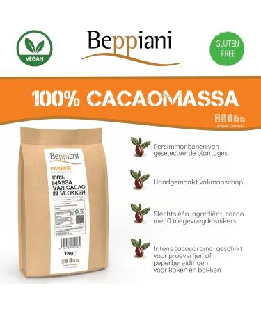  Beppiani Beppiani 100% cocoa mass 1 kg in scales 100% vegan dark craft chocolate without sugar rich in antioxidants for balanced di - Buy Online on GoSupps.com