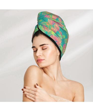 Hair Towel Wrap - Quick-Dry Button Towel Turban | Colorful Palm Leaves | Ideal Hair Drying Solution - Buy Online on GoSupps.com