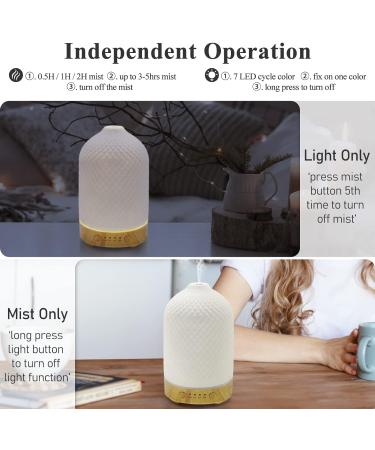 Essential Oil Diffuser Aromatherapy Air Cool Mist Diffuser 100ml Ceramic Aroma Scent Diffusers Humidifier with Auto Shut Off Ultrasonic Quiet/4 Timing Set/7 LED Lights for Home Office Sleep Lattice Wood - Buy Online on GoSupps.com