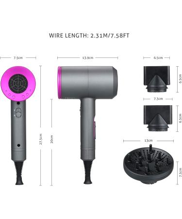 1800W lonic Hair Dryer Fast Hairdryer Blow Dryer Professional Salon Ionic Blow Dryer with 3 Nozzles & 1 Diffuser & 3 Heating & 2 Speed & Cold Settings Fast Drying for Salon Home Travel - Buy Online on GoSupps.com