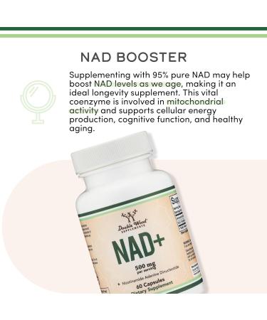 NAD Supplement for Anti Aging and Cell Regeneration (500mg of 95% Pure NAD+ Per Serving 30 Day Supply) Similar to Nicotinamide Riboside (Third Party Tested Vegan Safe Non-GMO) by Double Wood - Buy Online on GoSupps.com