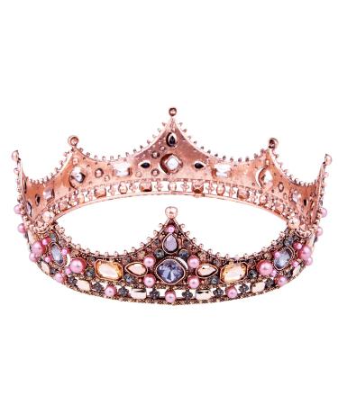 Vofler Rose Gold Crown Tiara for Women - Birthday Princess Queen Hair Decor with Crystal Rhinestone Pink Pearls - Ideal for Bridal, Quinceanera, Wedding, Pageant & Costume Parties - Buy Online on GoSupps.com
