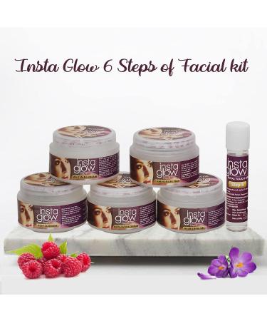 Nutriglow Insta Glow Facial Kit 6-Pieces Skin Care Set with Deep Cleanser Scrub Nourishing Gel Whitening Cream Mask Pack and Serum Acne Prone Tan Treatment for Bright Skin 250 gm + 10 Ml - Buy Online on GoSupps.com