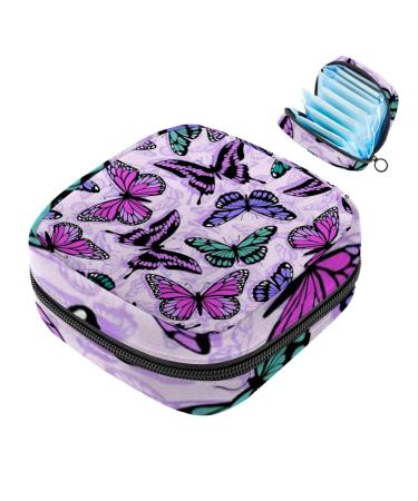 1Pcs Sanitary Napkin Storage Bag Menstrual Cup Pouch Portable Zipper Tampons Holder for Purse First Period Kit for Teen Girls Purple Butterflies Pattern Store Sanitary Pads for Women Multi-colored 2